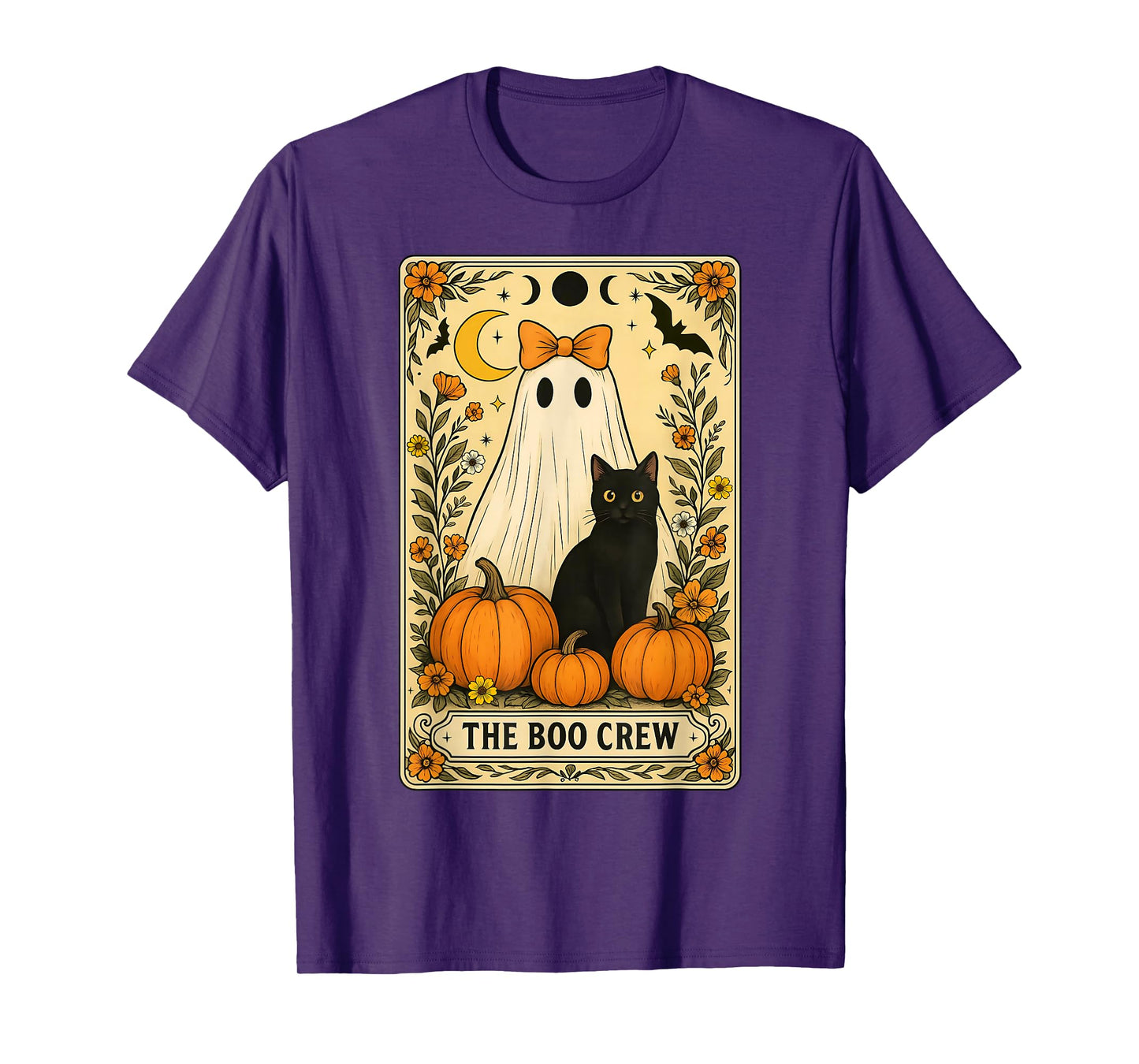 Halloween The Boo Crew Cute Ghost with Black Cat Tarot Card T-Shirt