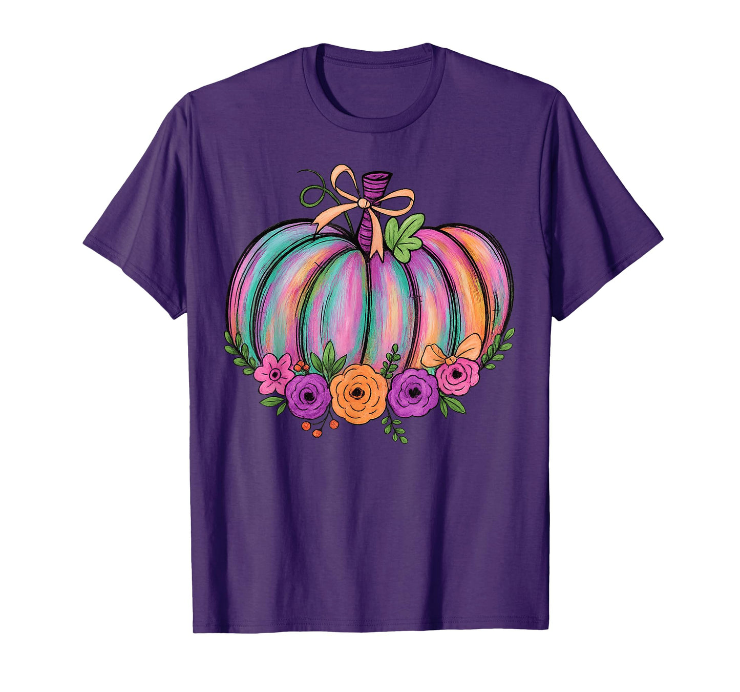 Thanksgiving Vintage Boho Floral Fall Vibes Funny Pumpkin T-Shirt