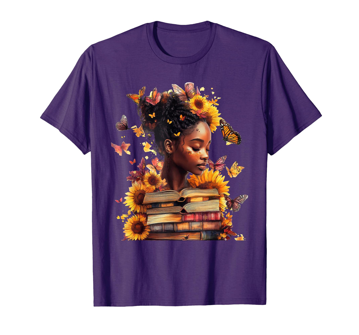 Queen Melanin Black Women Butterfly Sunflower Black History T-Shirt