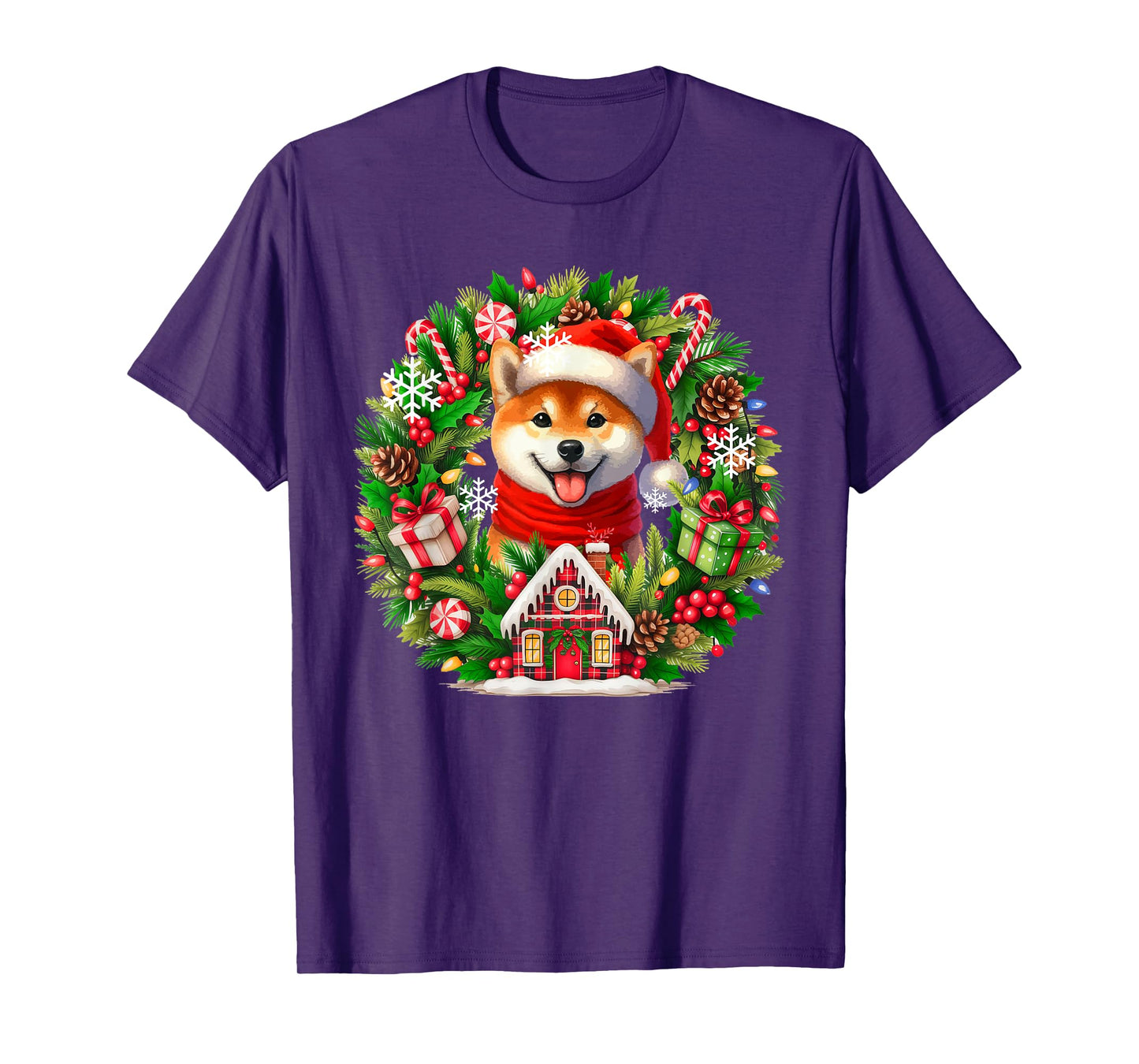 Santa Shiba Inu Christmas Floral Circle Matching Owner Kids T-Shirt