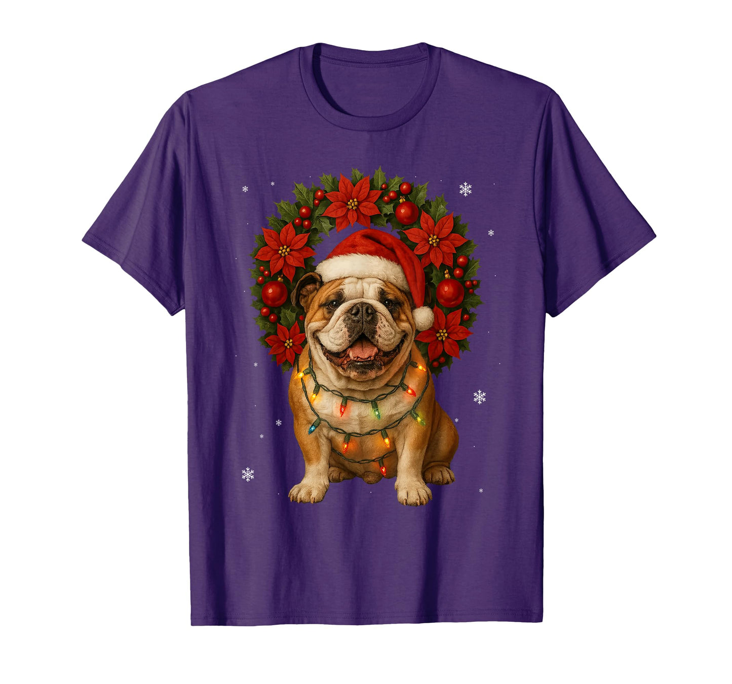 English Bulldog Christmas Dog Tree Festive Wreath Xmas T-Shirt