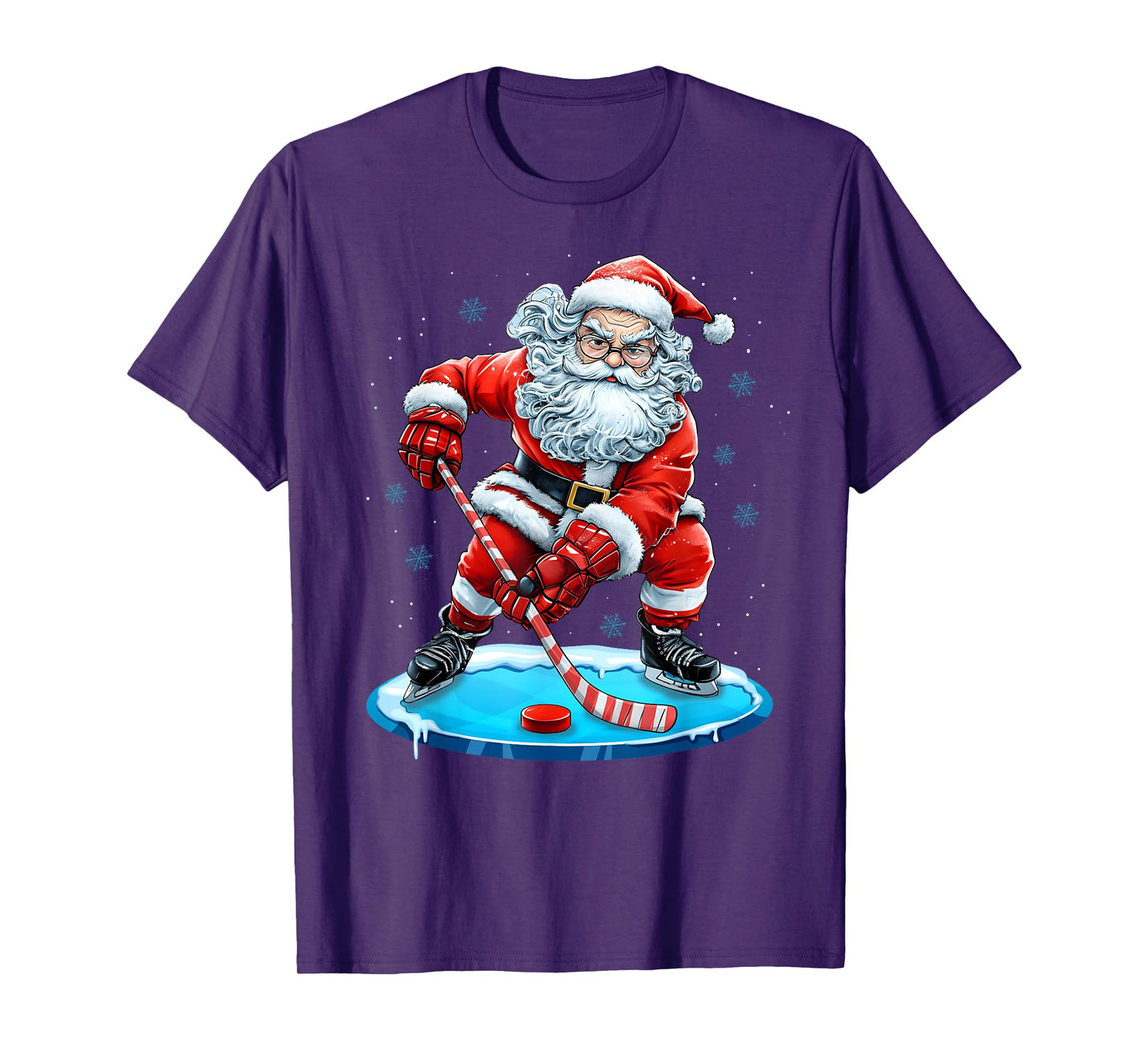 Funny Christmas Santa Playing Ice Hockey Xmas Sport T-Shirt