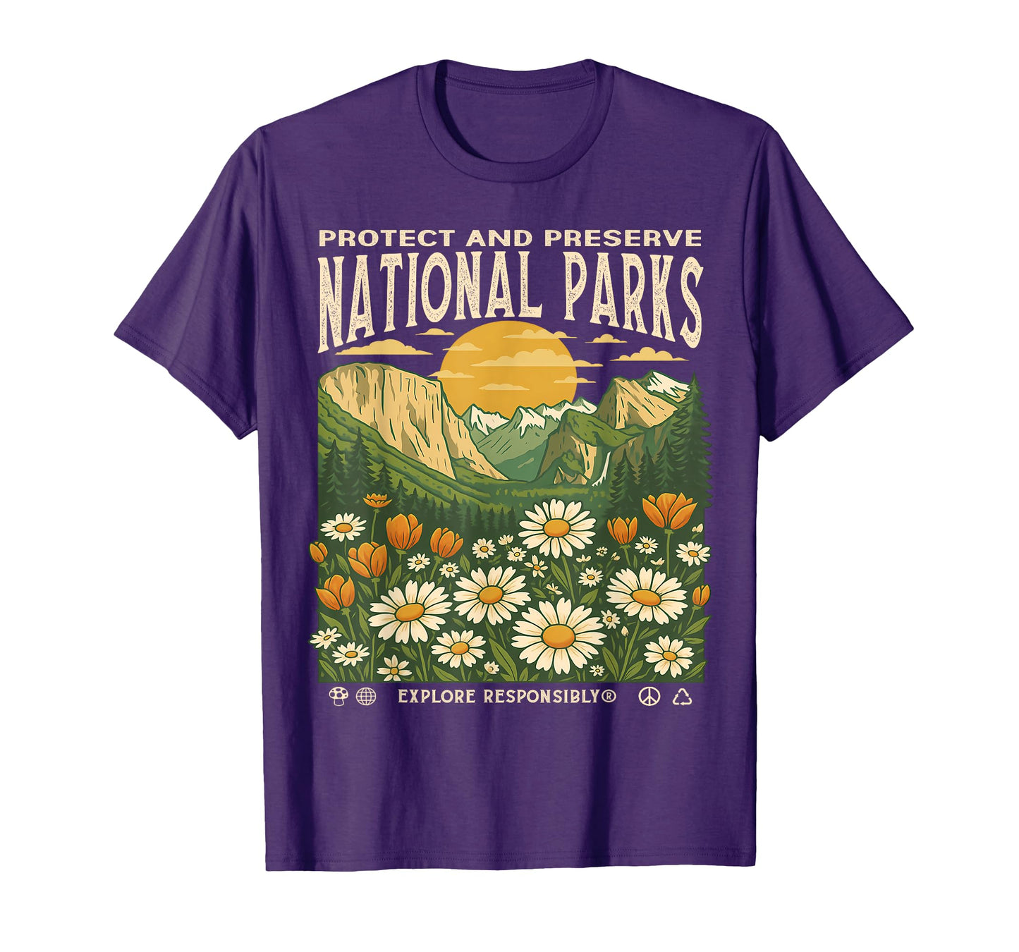 Vintage Protect And Preserve National Parks Sunset Floral T-Shirt