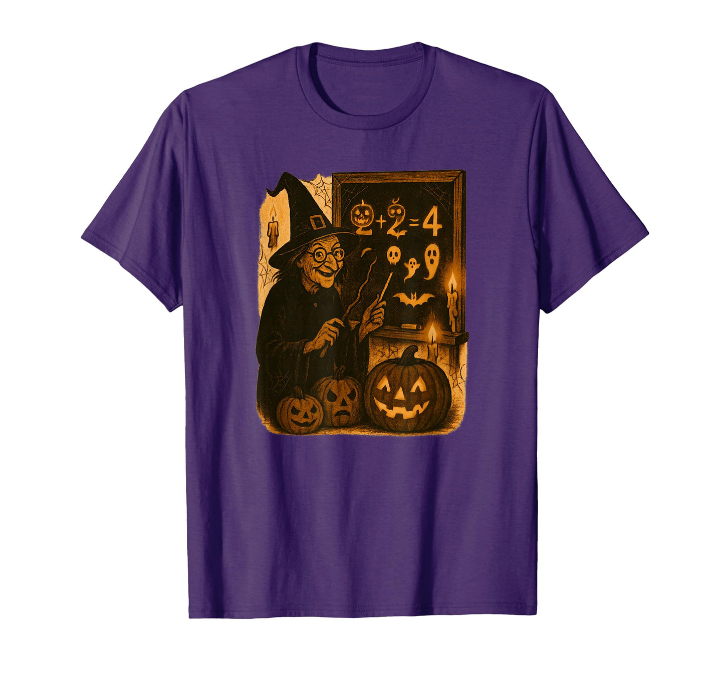 Vintage Teacher Witch Halloween Spooky Chalkboard Math T-Shirt