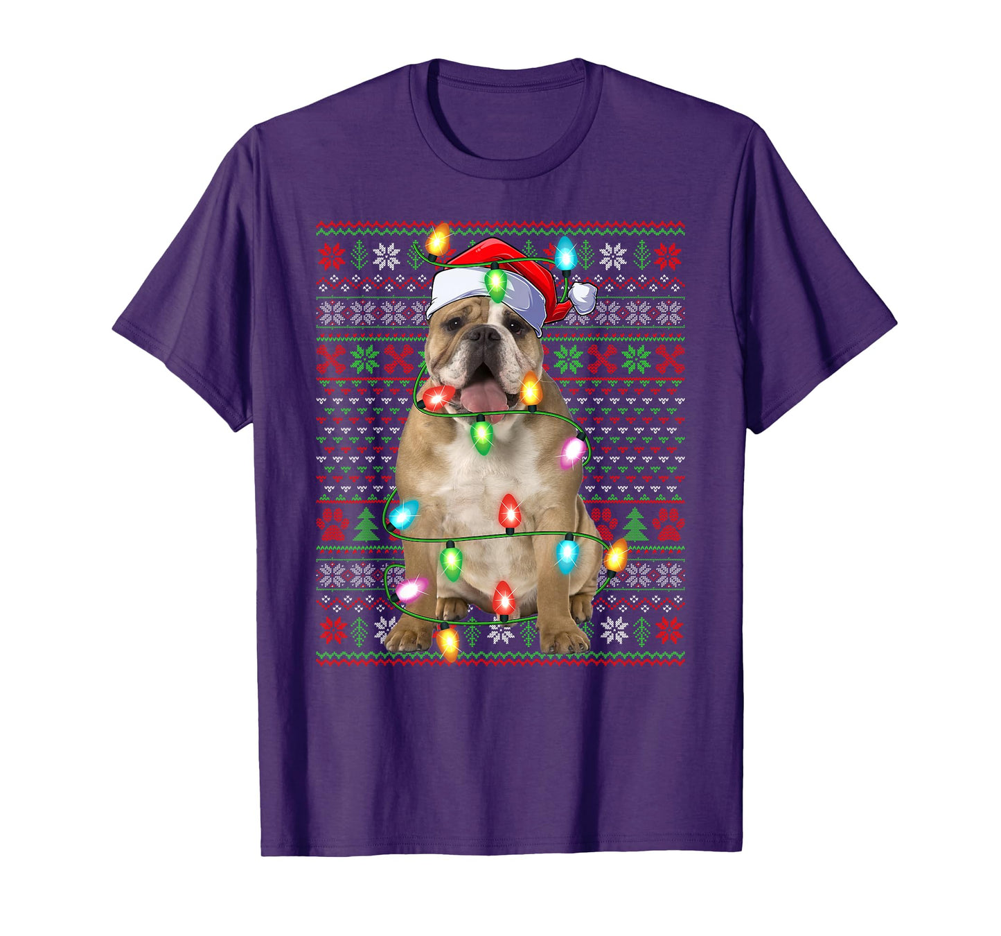 English Bulldog Xmas Lights Ugly Christmas Sweaters T-Shirt