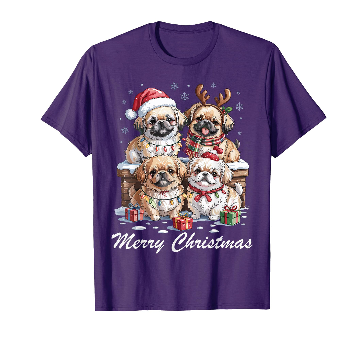 Pekingese Merry Christmas Funny Dog Lovers Holiday Pajama T-Shirt