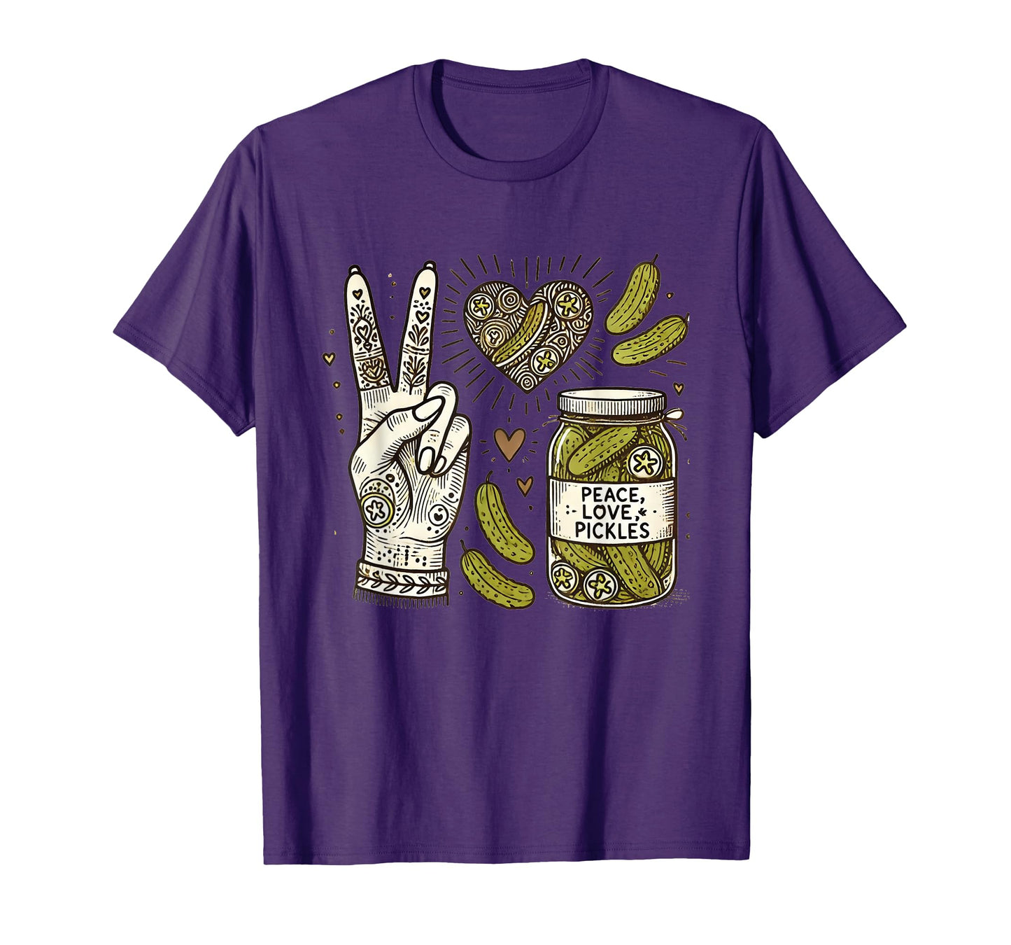 Groovy Peace Love & Pickles A Retro Delight for Food Lovers T-Shirt