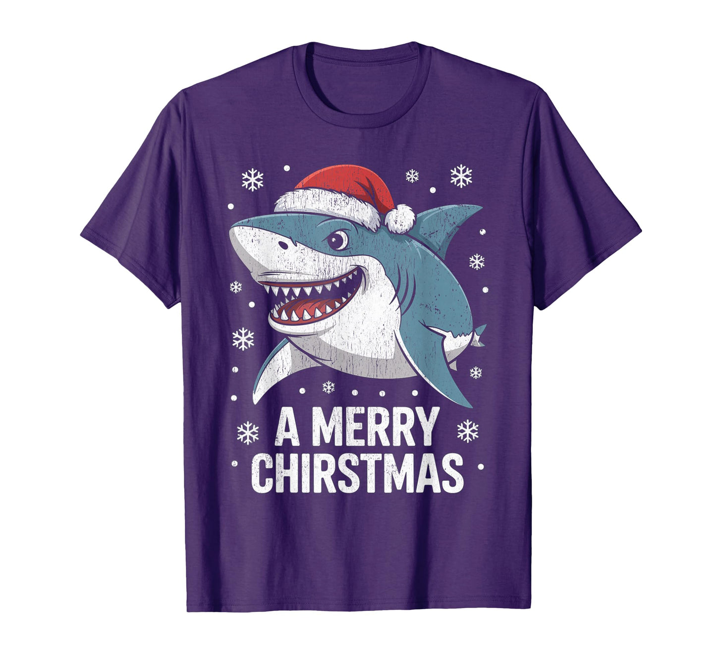 A Merry Christmas Funny Shark Santa Hat T-Shirt