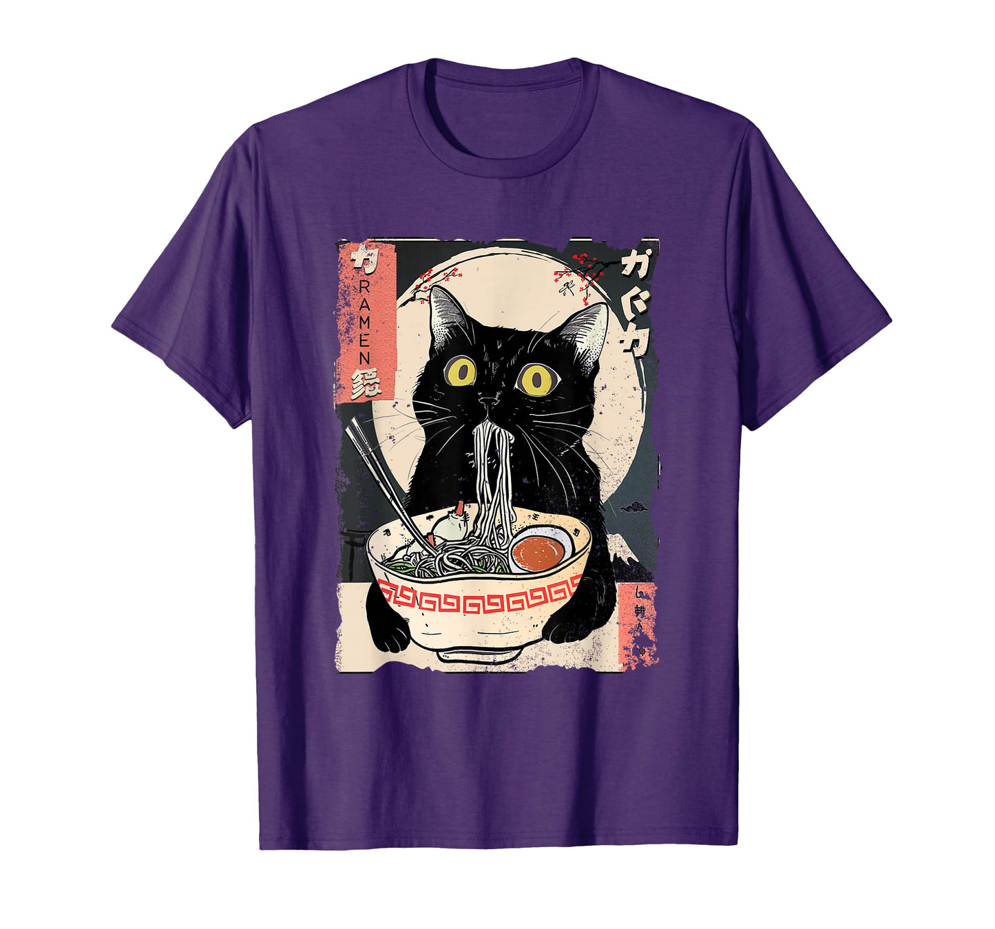 Kawaii Cat Eating Ramen Noodles Funny Anime Gift Girls Teens T-Shirt