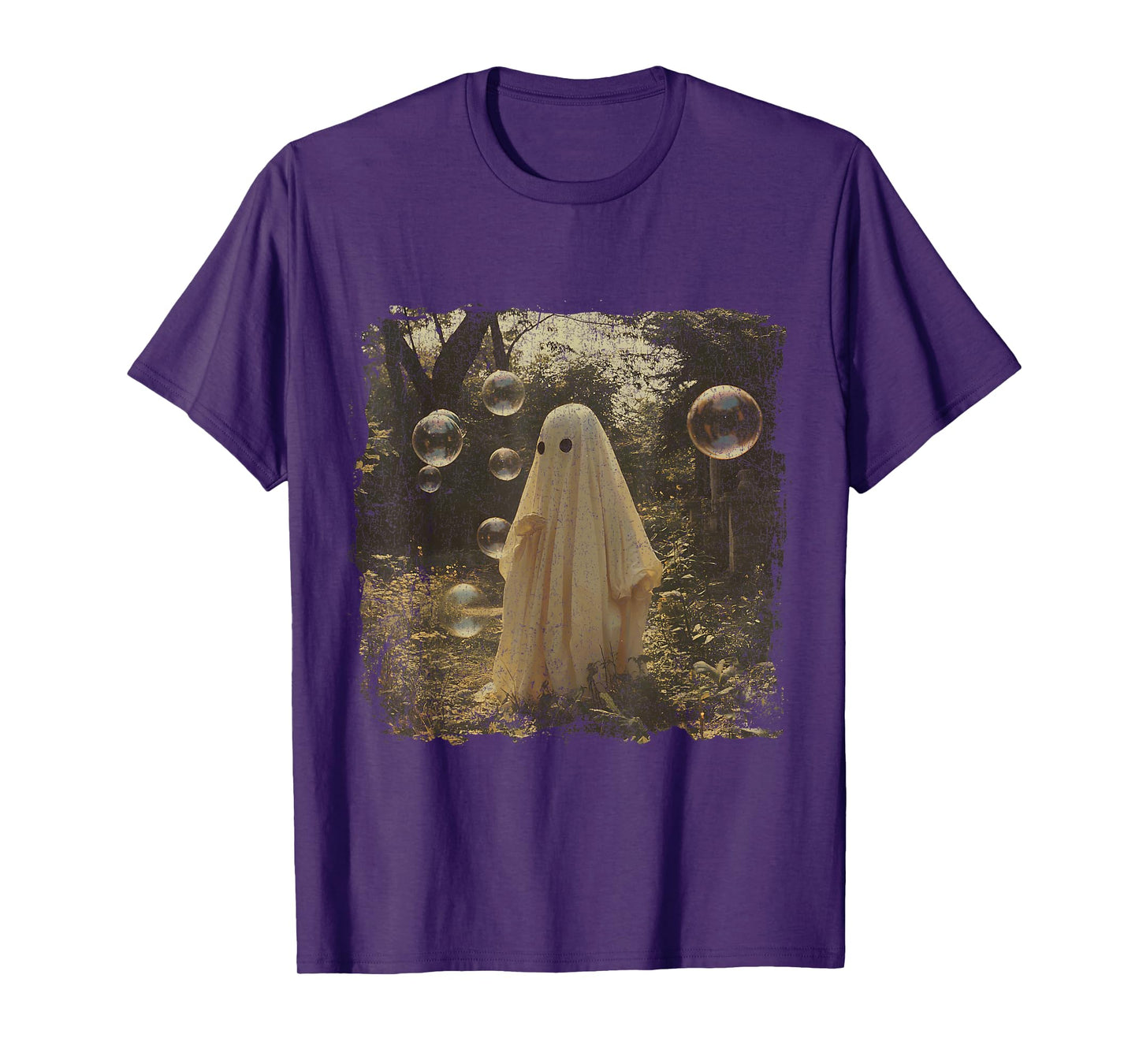 Cute Vintage Ghost in Forest with Bubbles Aesthetic T-Shirt