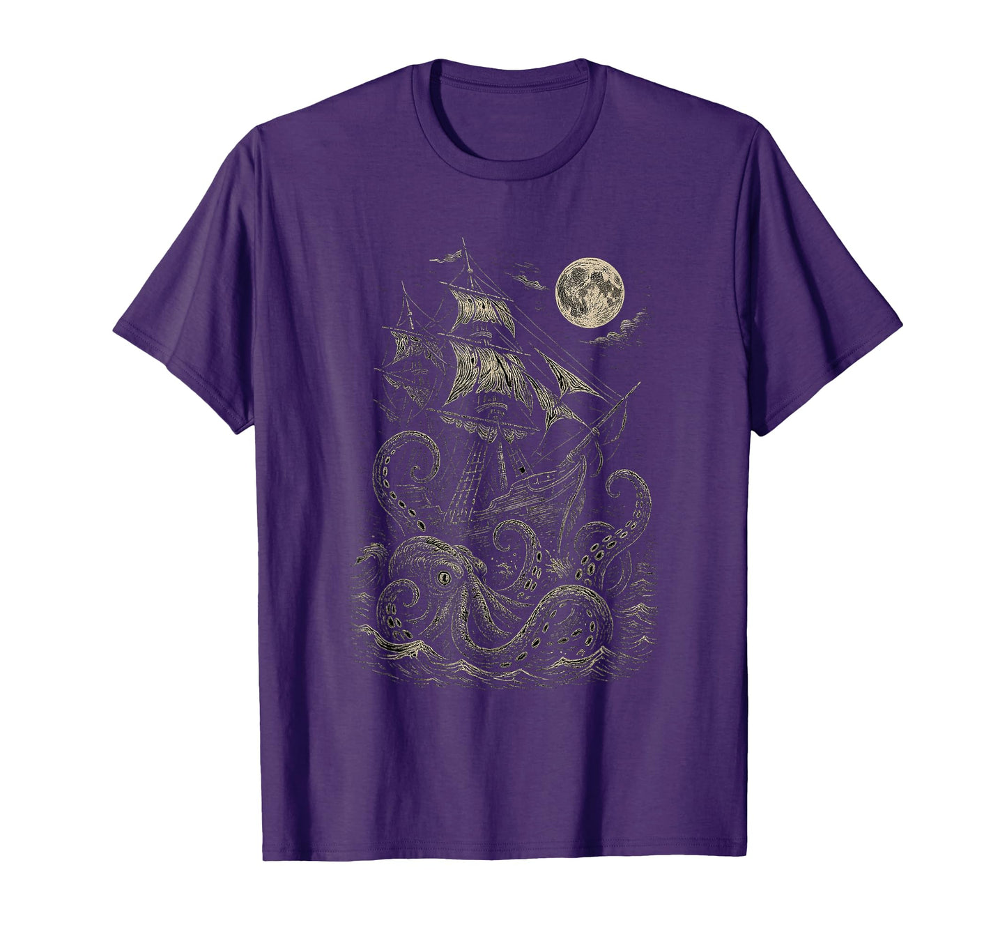 Vintage Pirate Ship Attacked by Sea Monster Kraken T-Shirt
