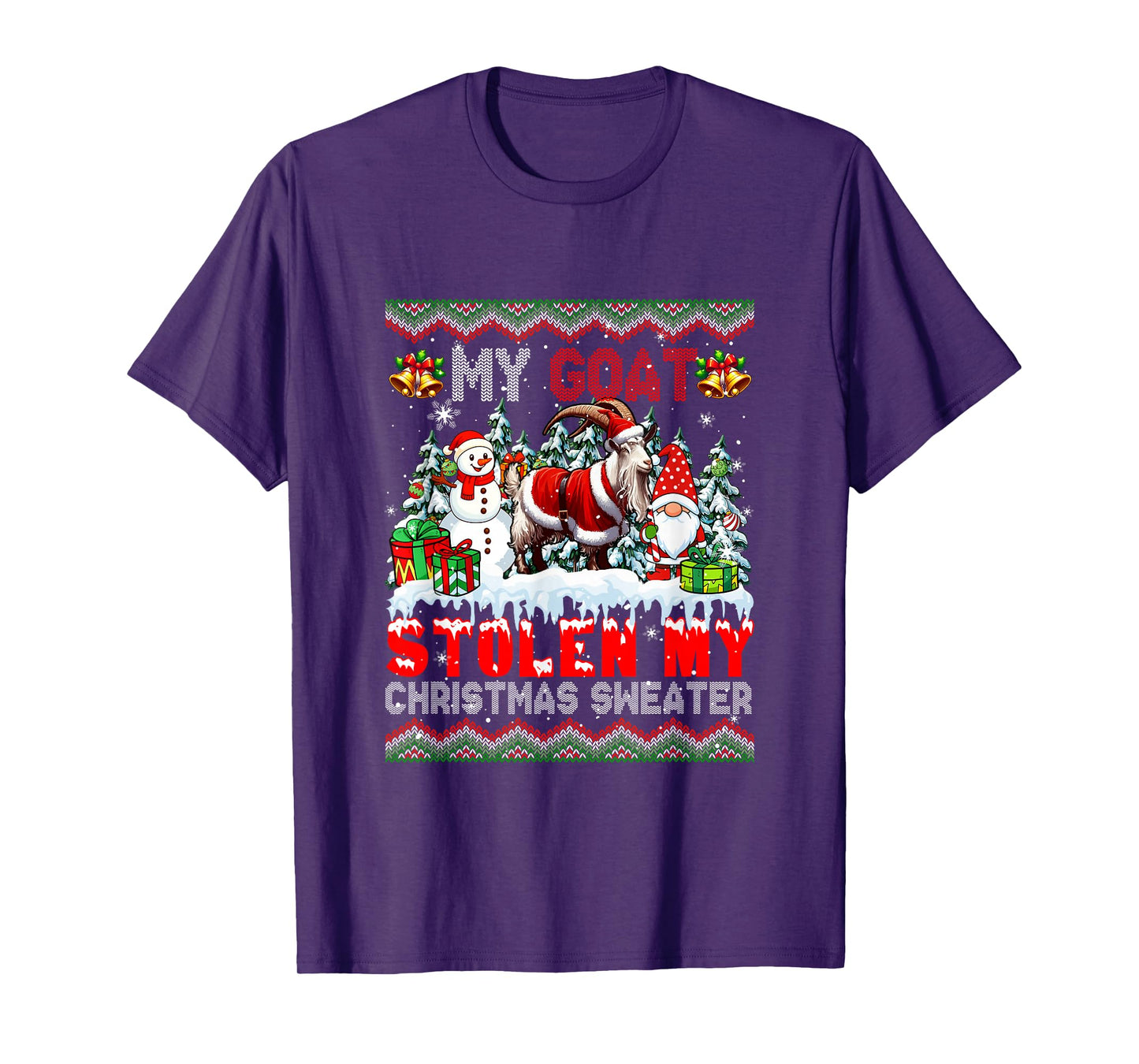 My Goat Stolen My Christmas Sweater Santa Dog Gnome T-Shirt