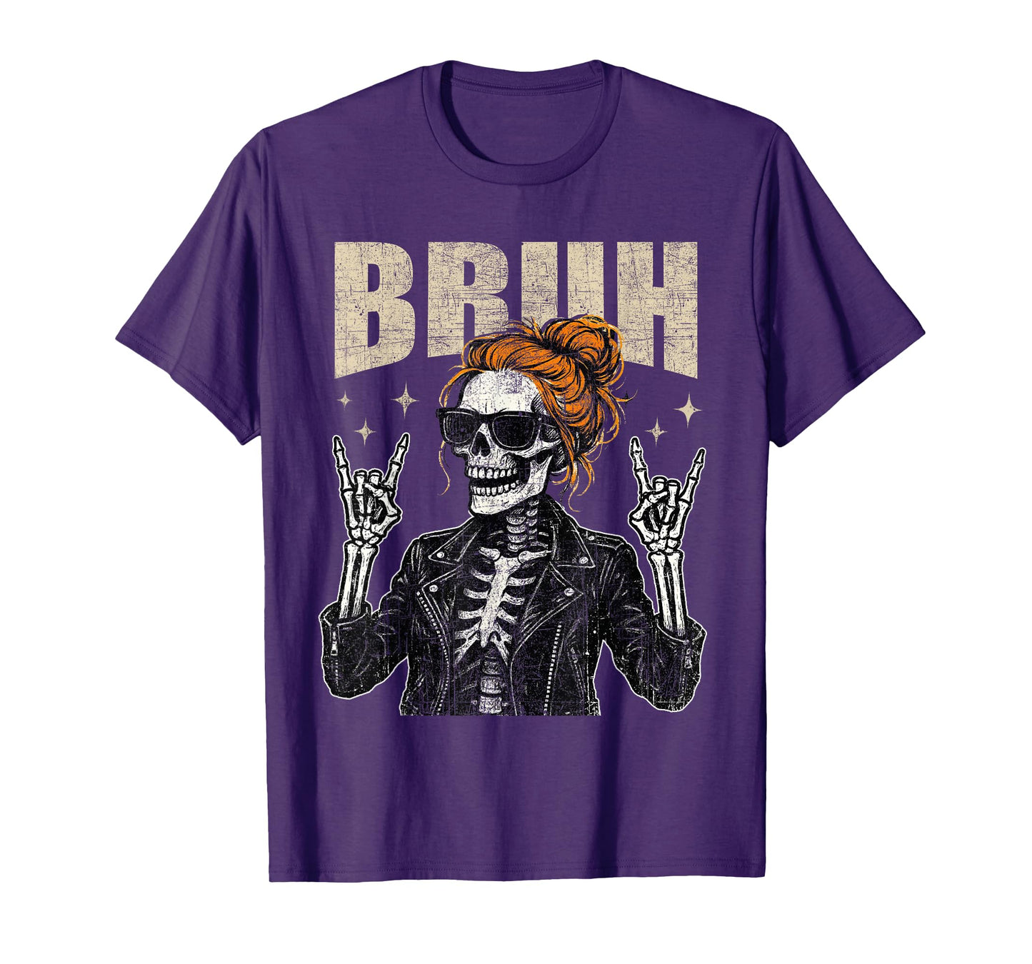 Bruh Spooky Rock Skeleton Halloween customes Women Girls T-Shirt