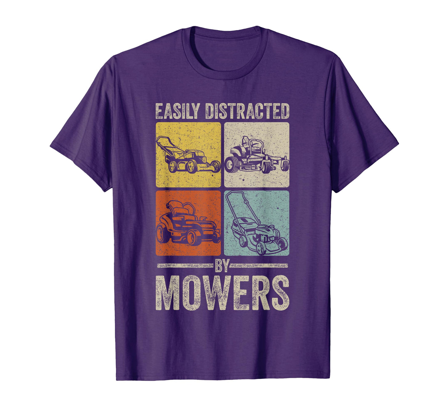 Easily Distracted by Mowers Funny Lawn Mowing Vintage Design T-Shirt