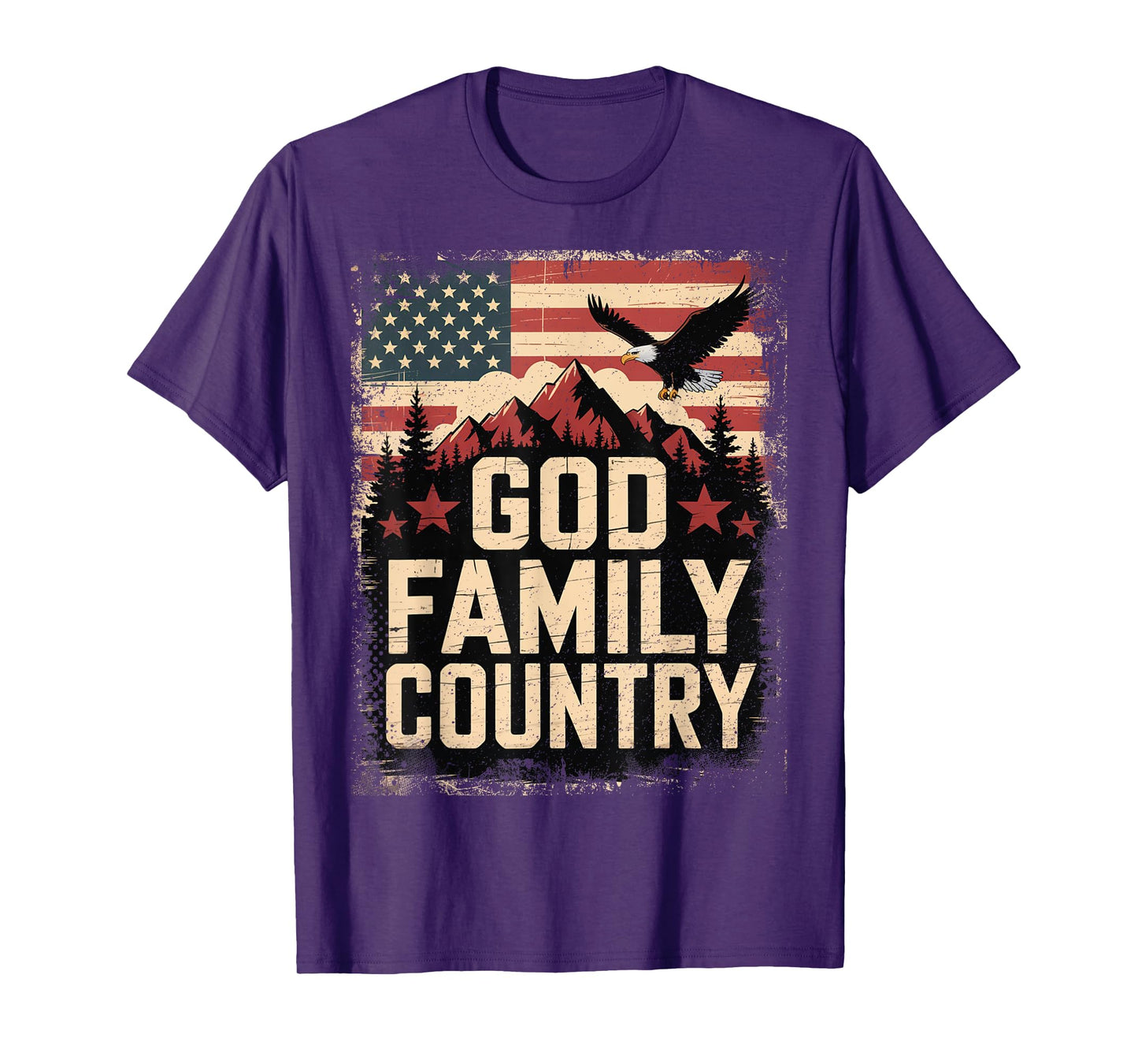 God Family Country with American Flag, Mountains and Eagle T-Shirt