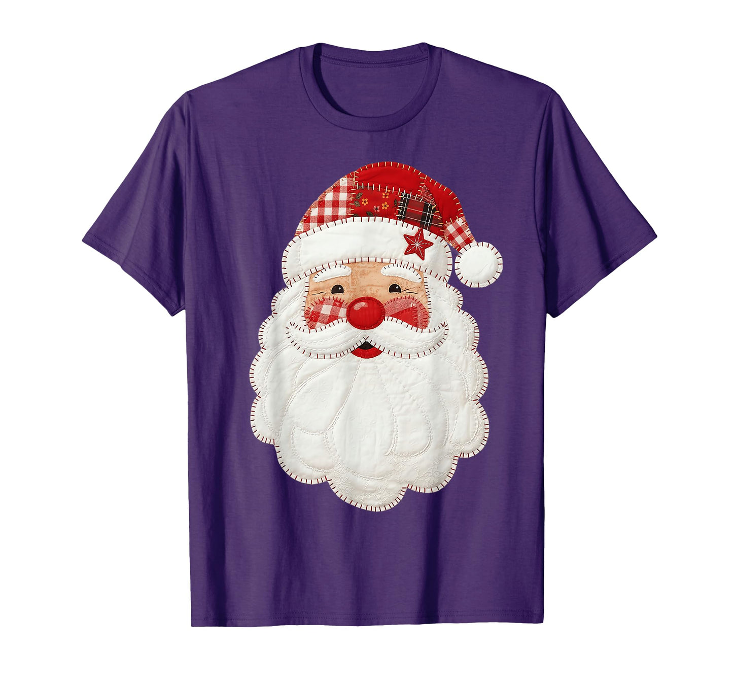 Cute Patchwork Santa Claus Christmas Xmas Men Women Kid Gift T-Shirt
