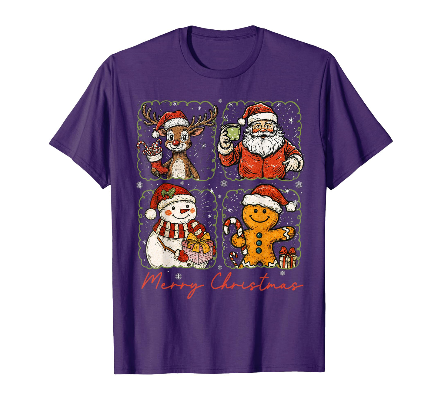 Merry Christmas Santa Reindeer Snowman Family Men Women Kids T-Shirt