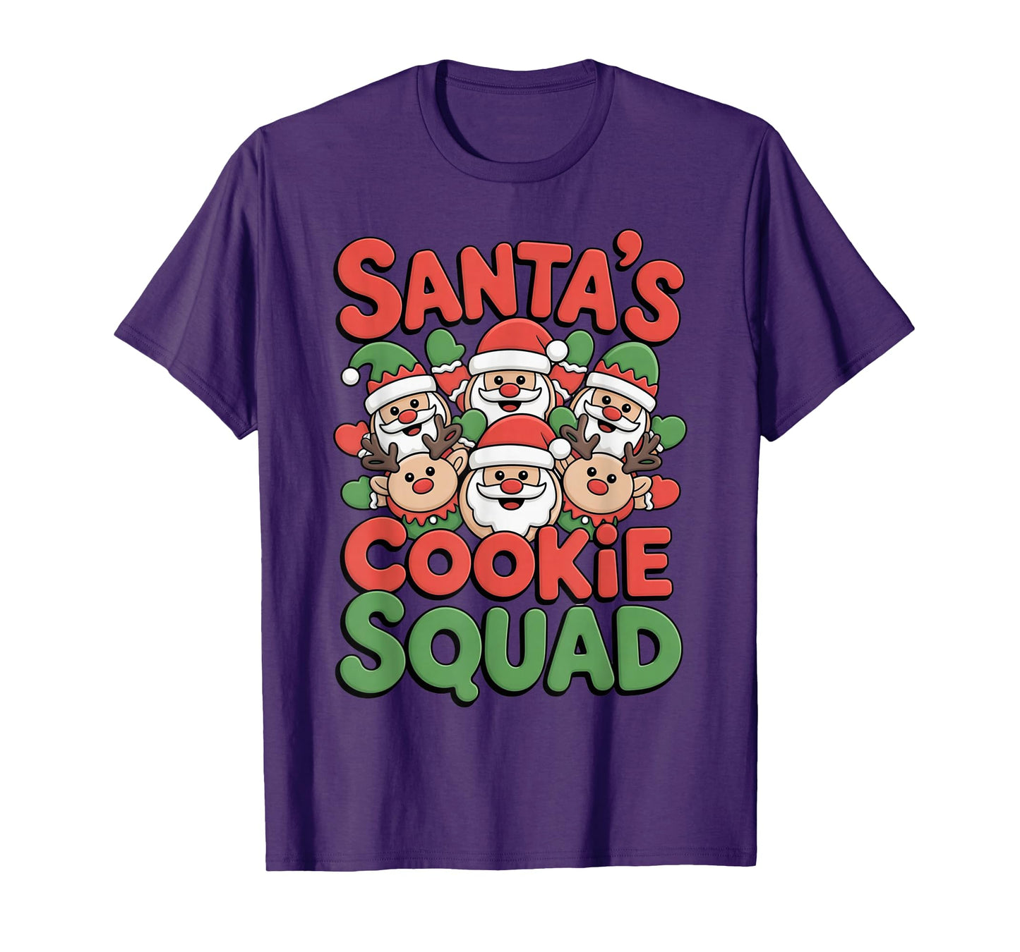 Santa Cookie Squad Christmas Humor Crew Reindeer Faces Funny T-Shirt