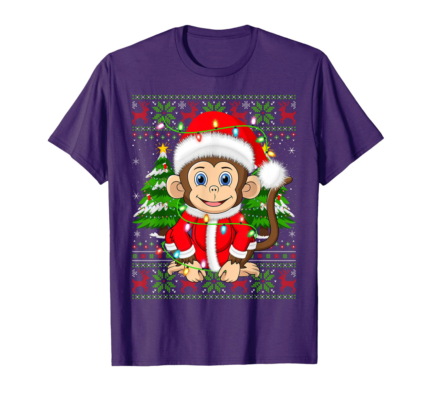 Monkey Christmas Lights Santa Costume Ugly Xmas Sweaters T-Shirt