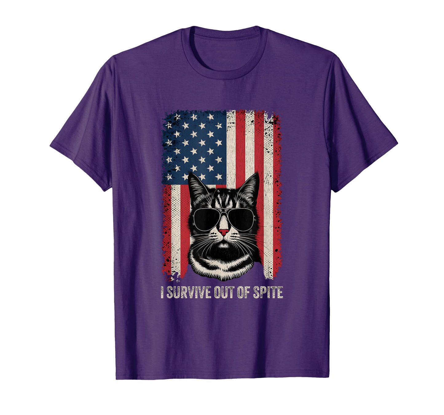 Surviving Purely Out Of Spite Vintage USA Flag Funny Cat T-Shirt for Men Women
