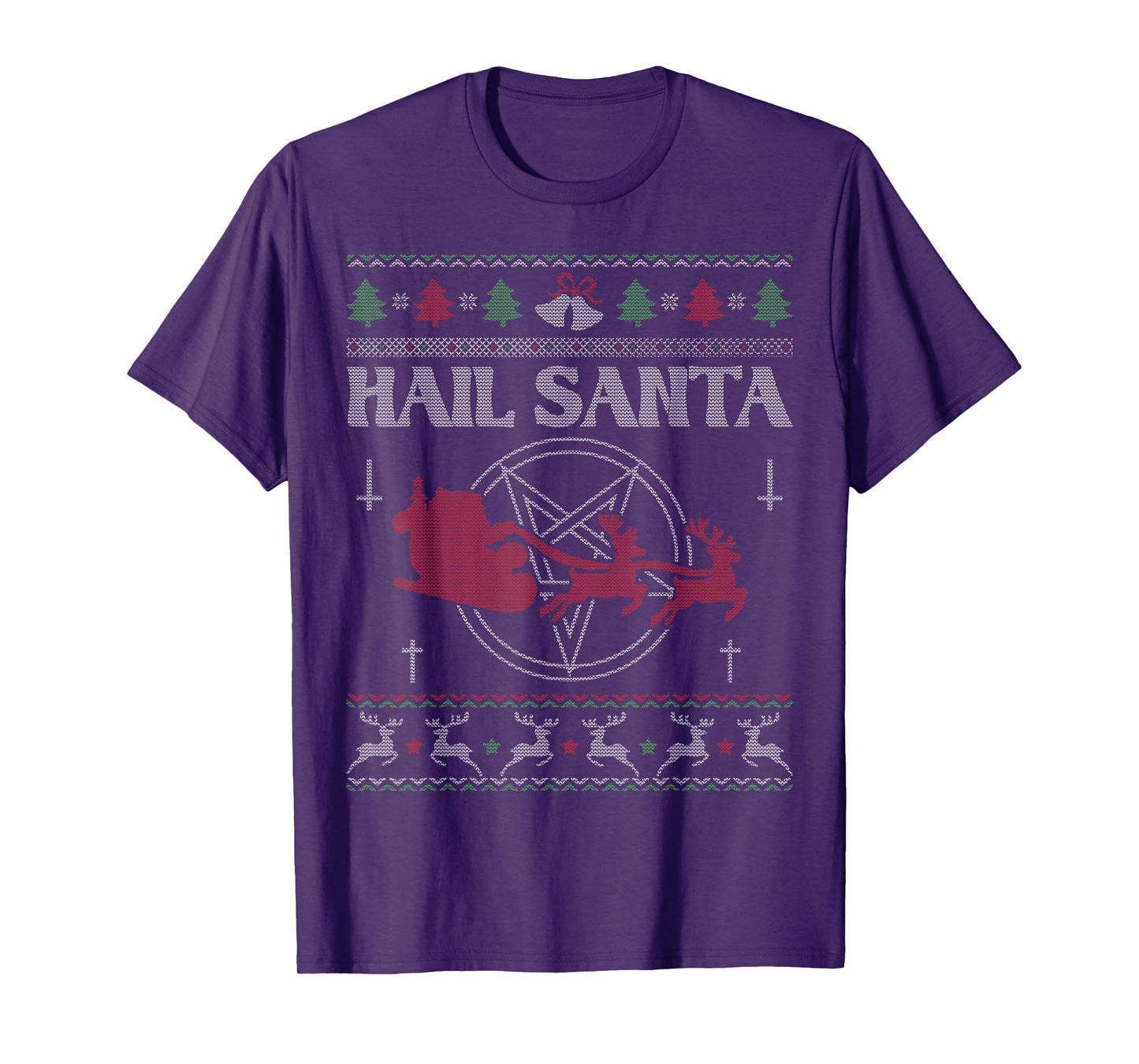 Hail Santa Metal Pagan Solstice Ugly Christmas Pentagram T-Shirt