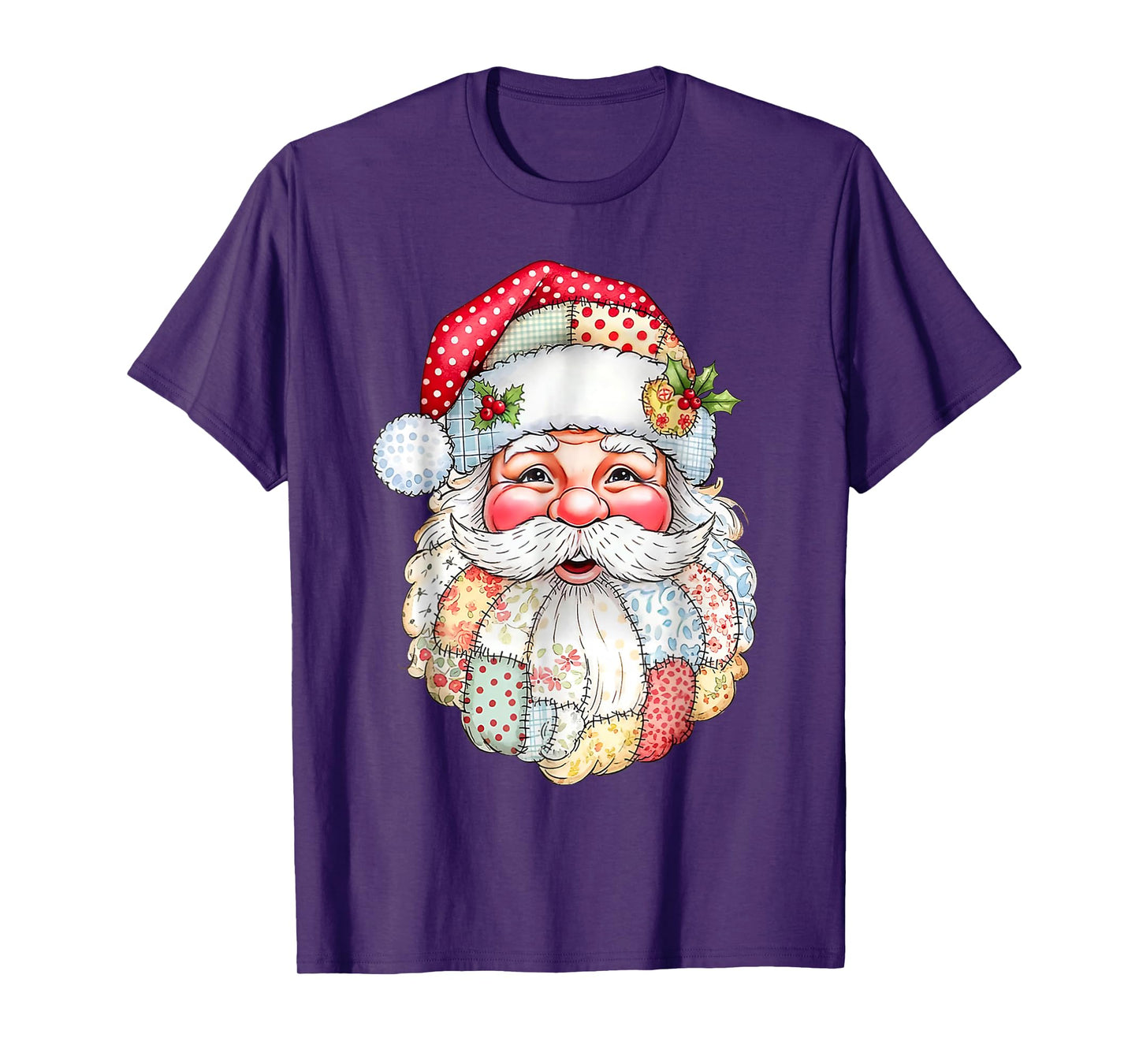 Retro Santa Claus Face Patchwork Merry Christmas Xmas Pajama T-Shirt