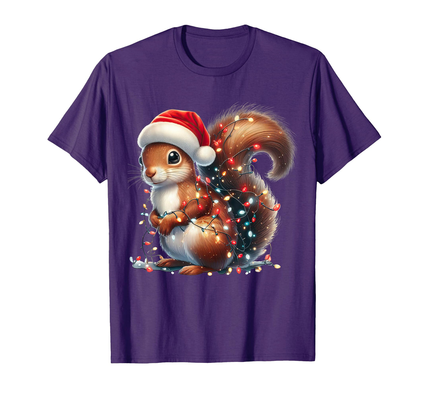 Squirrel Christmas Lights Funny Santa Hat Merry Xmas T-Shirt