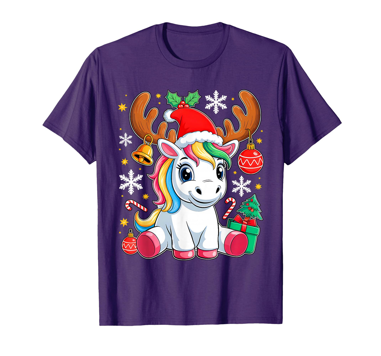 Cute Christmas Girls Women Xmas Unicorn Deer Xmas Squad T-Shirt