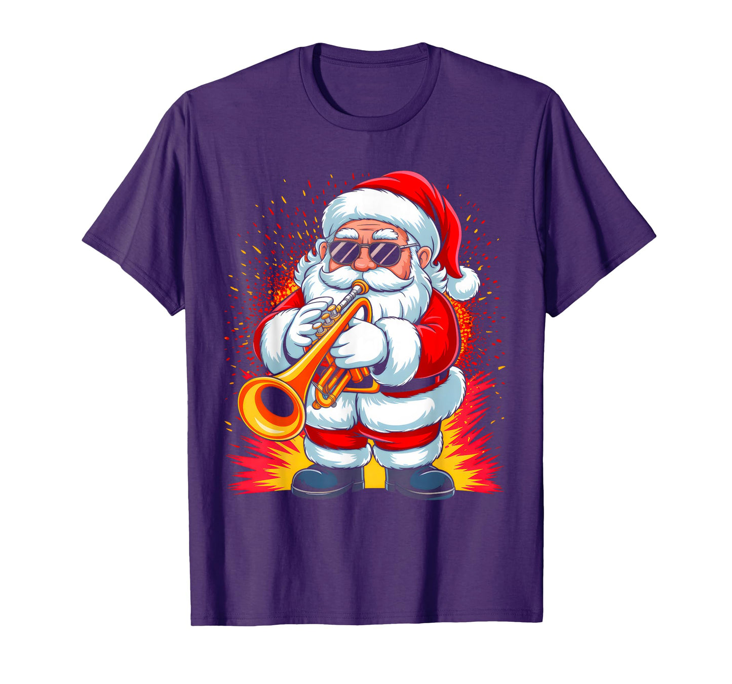 Trumpet Santa Playing Drums Funny Christmas Music Lover Boys T-Shirt