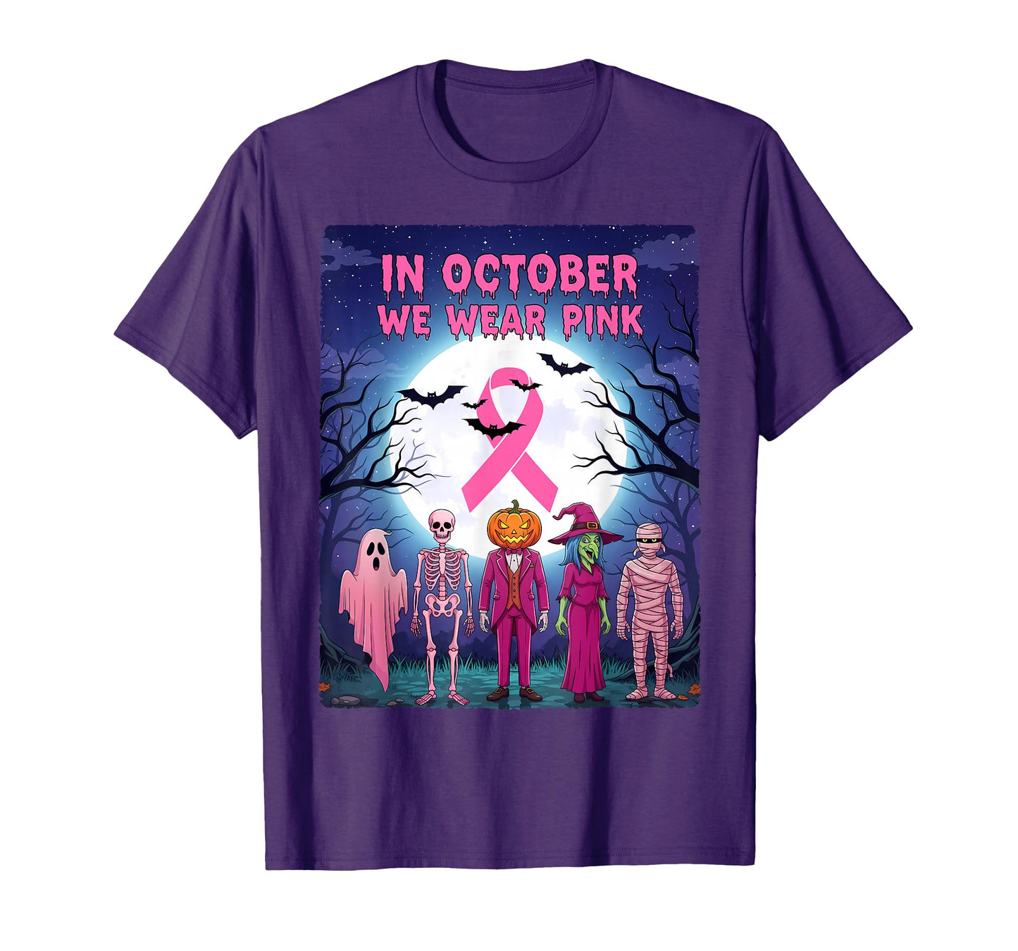 Halloween in October We Wear Pink Breast Cancer Awareness T-Shirt