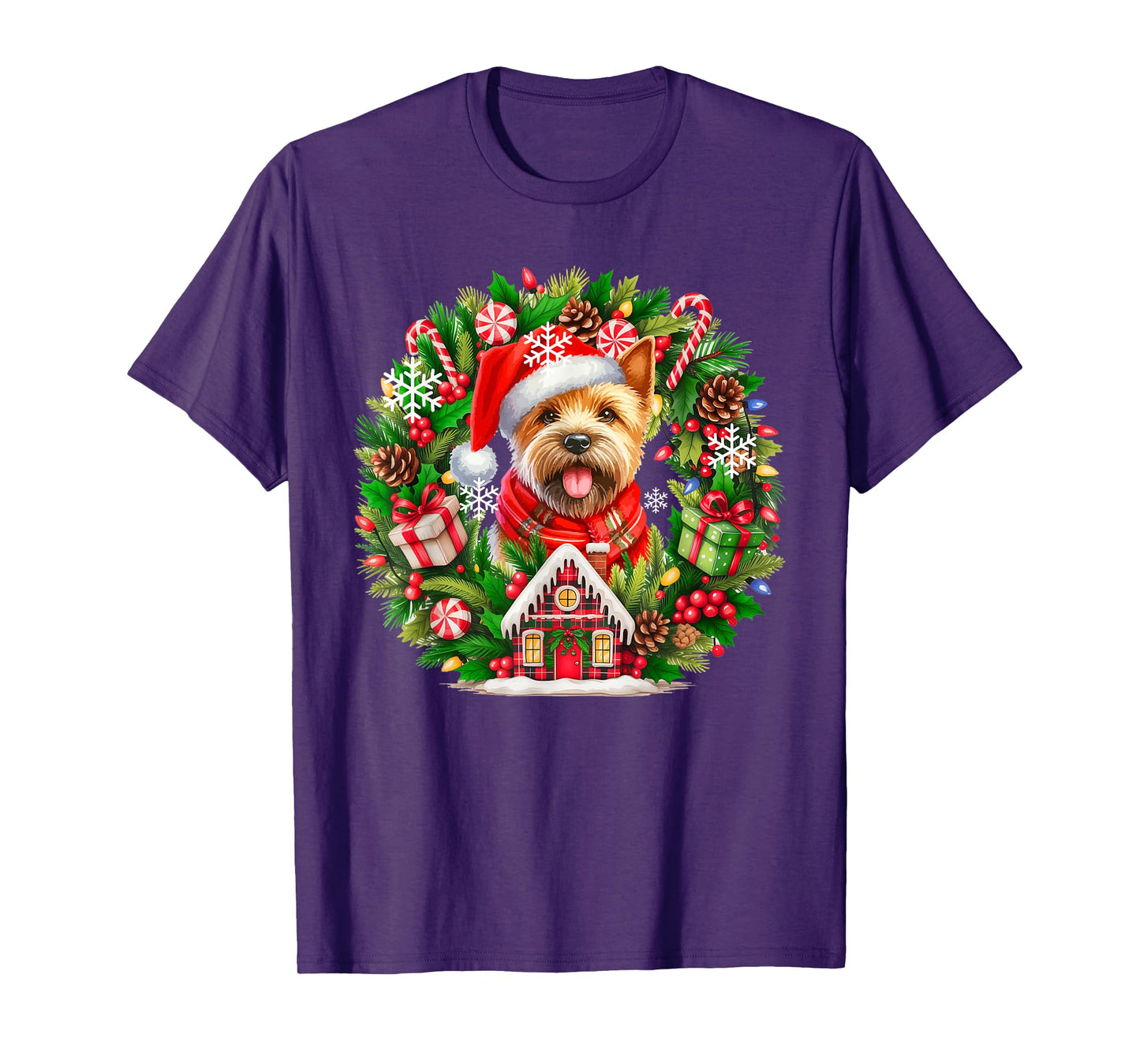 Santa Norwich Terrier Christmas Floral Circle Owner Kids T-Shirt