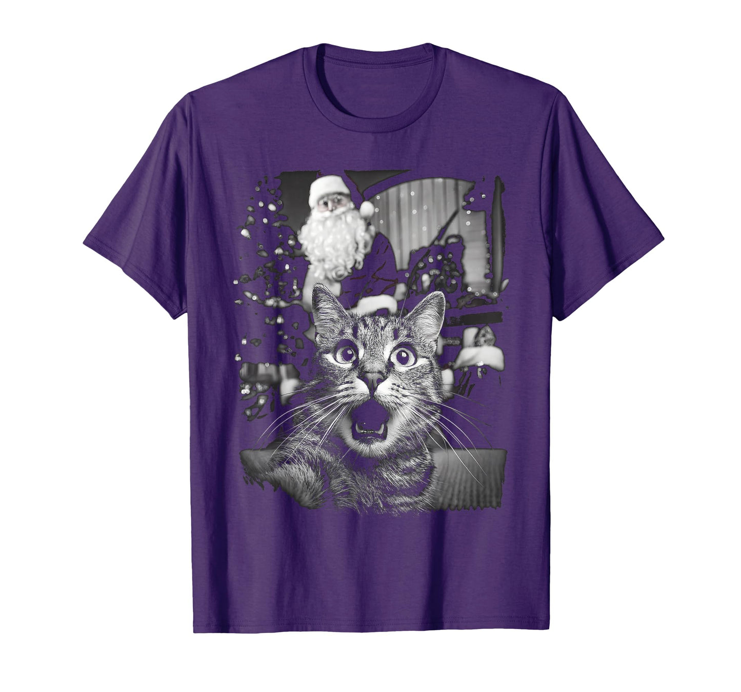 Cat Selfie with Surprised Santa Funny Christmas Vintage T-Shirt