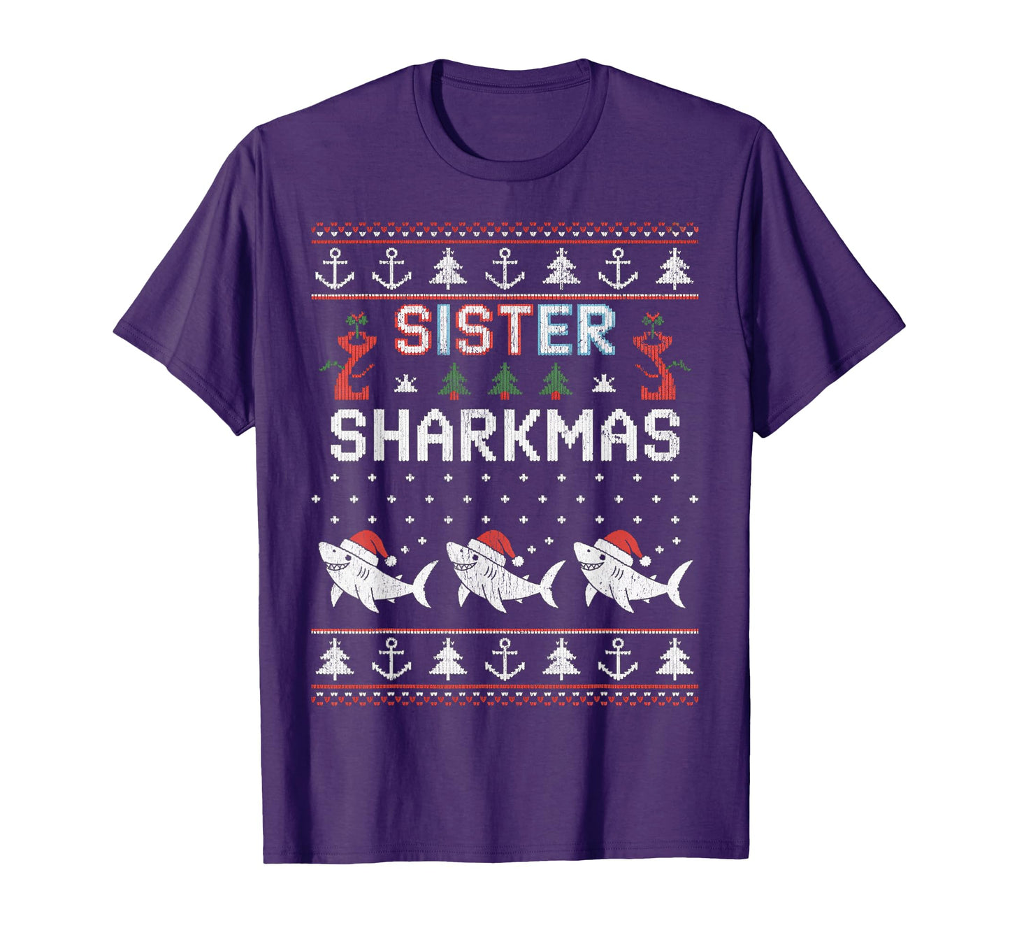 Sister Sharkmas Funny Shark Santa Hat Ugly Christmas Sweater T-Shirt