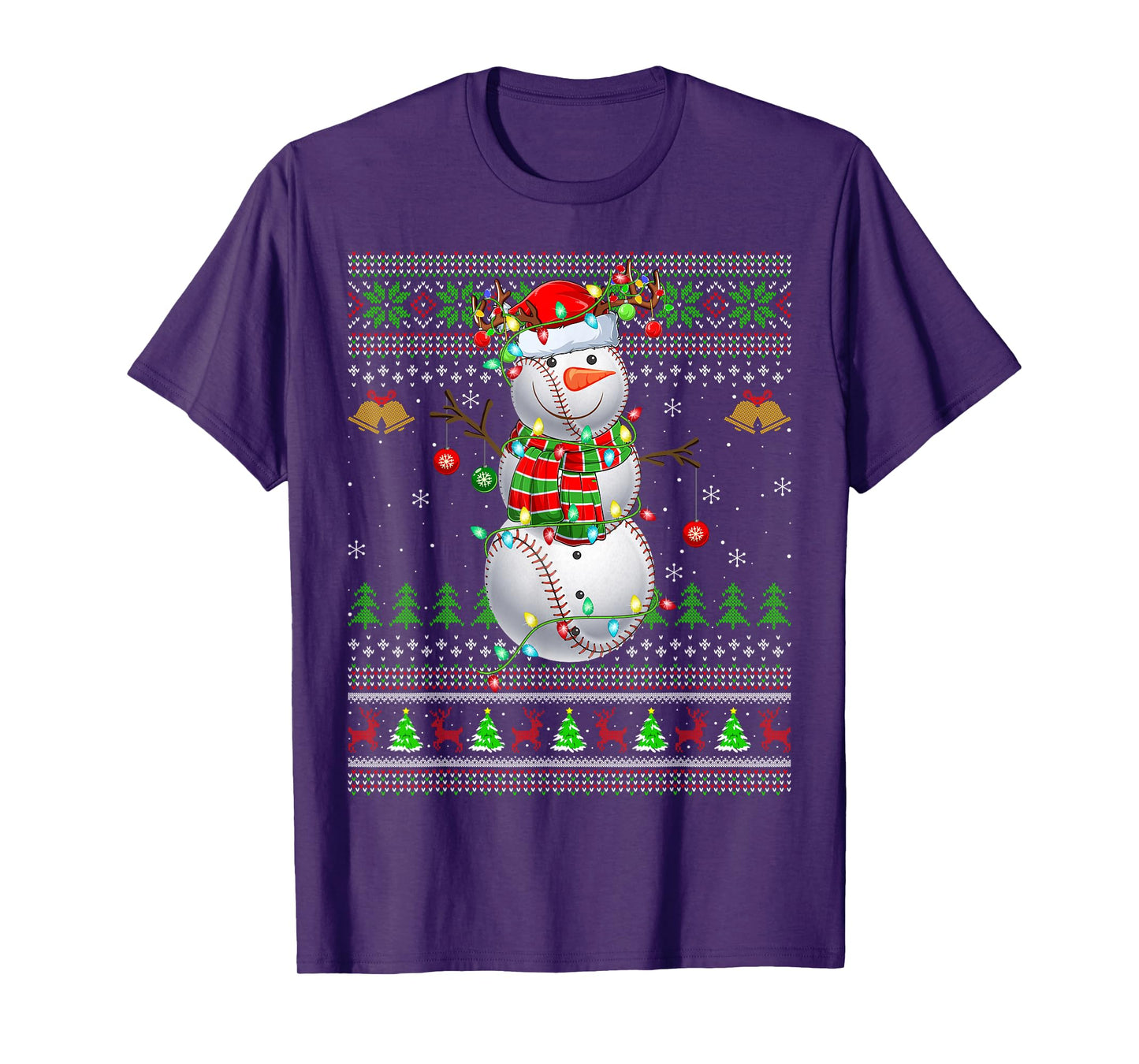 Baseball Snowman Ugly Christmas Sweaters Sports Player Xmas T-Shirt