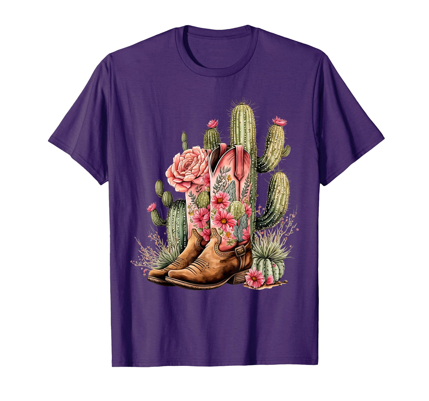 Retro Cowgirl Boots Floral Cactus Western Flower Teen Girls T-Shirt