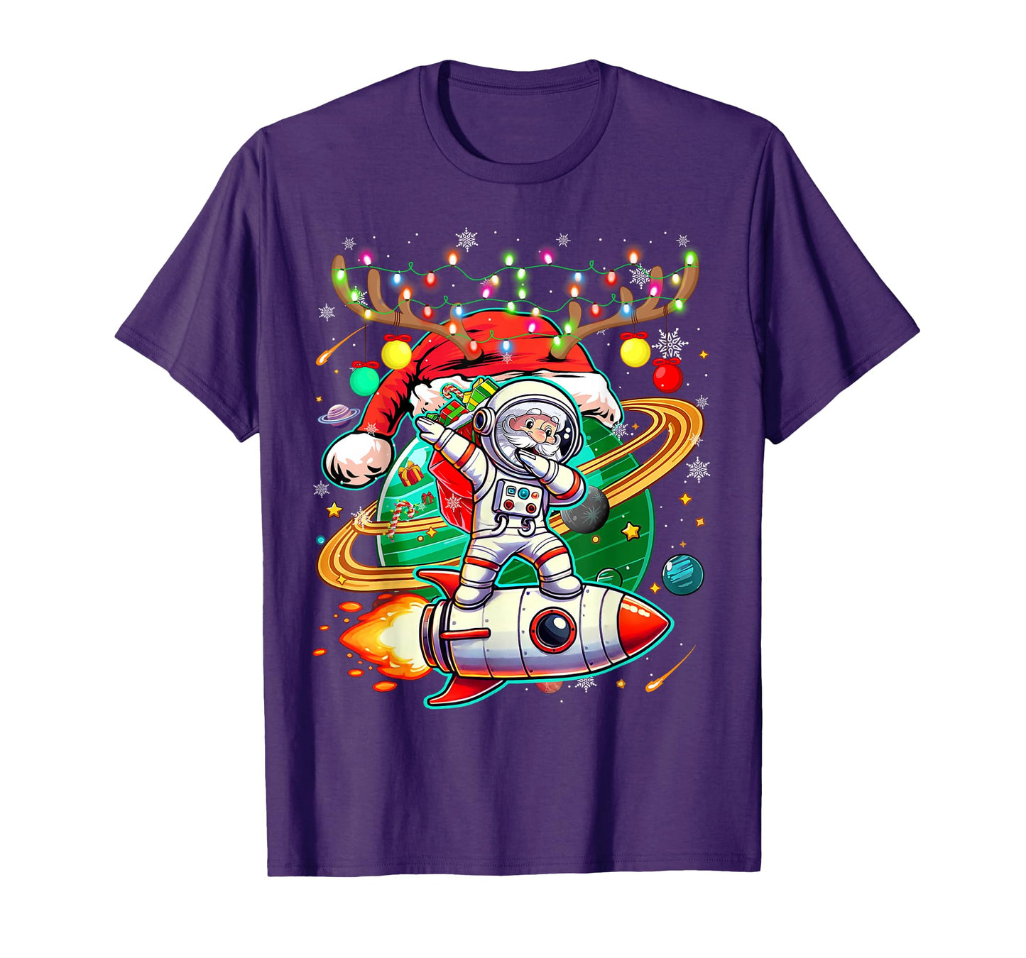 Santa Christmas Lights Funny Holiday Xmas Party Family Kids T-Shirt