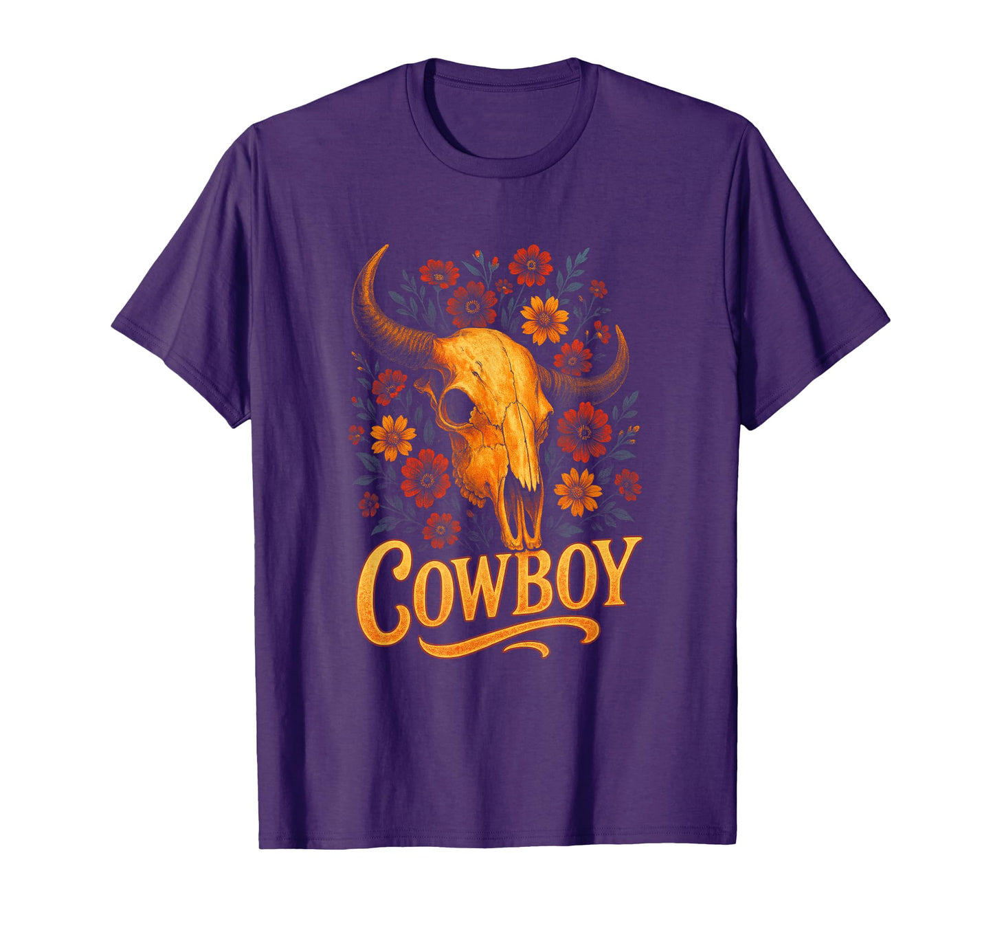 Cowboy - Vintage Skull Western Flowers T-Shirt