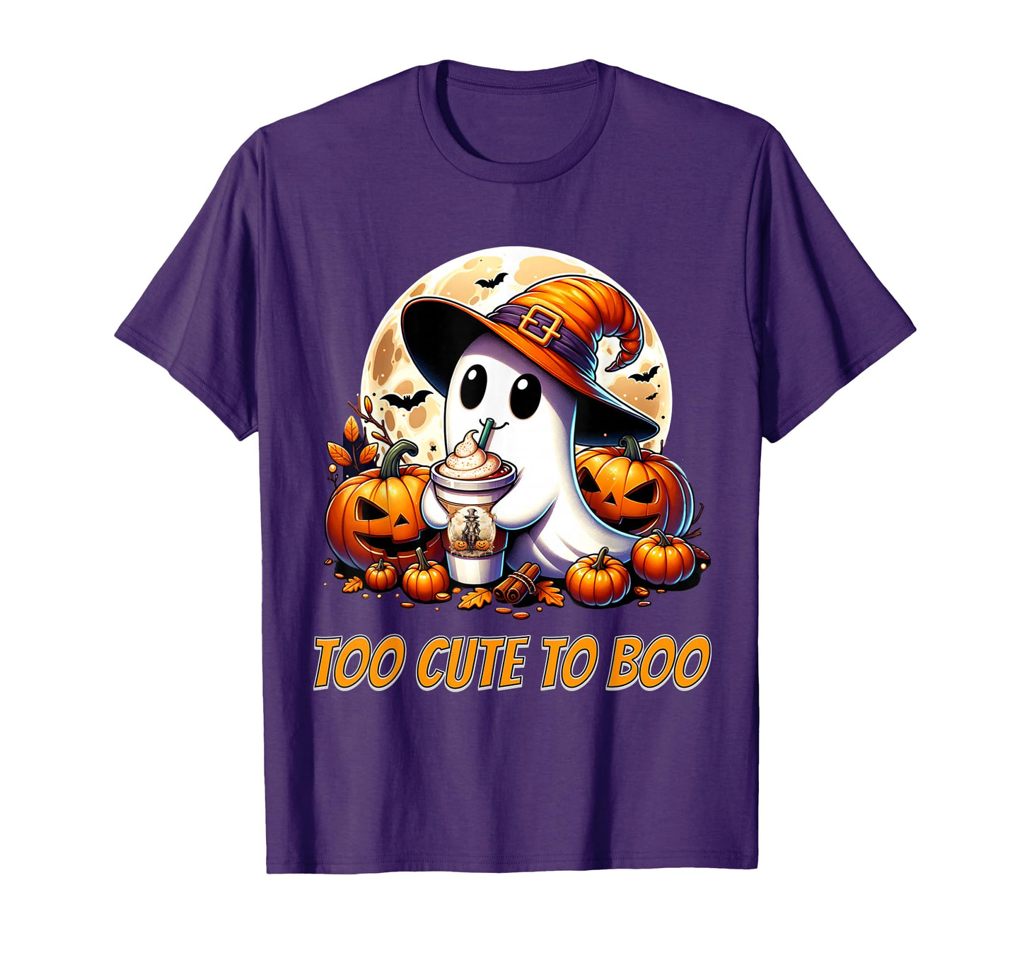 Too Cute to Boo Ghost Funny Halloween Pumpkin Design T-Shirt