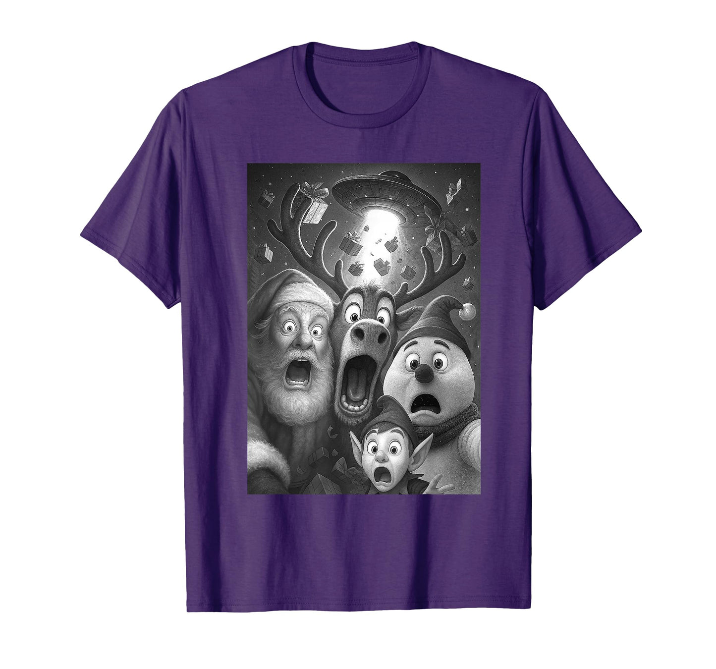 Santa Squad Selfie Elf Reindeer Snowman UFO Christmas Xmas T-Shirt