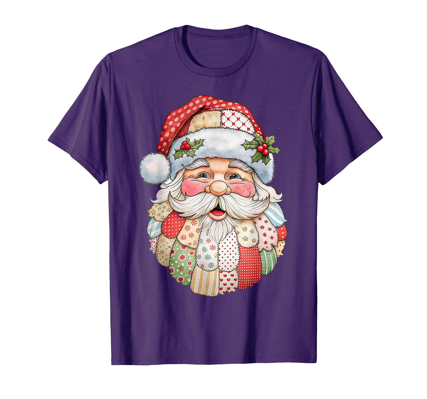 Vintage Santa Claus Face Patchwork Folk Art Christmas Xmas T-Shirt