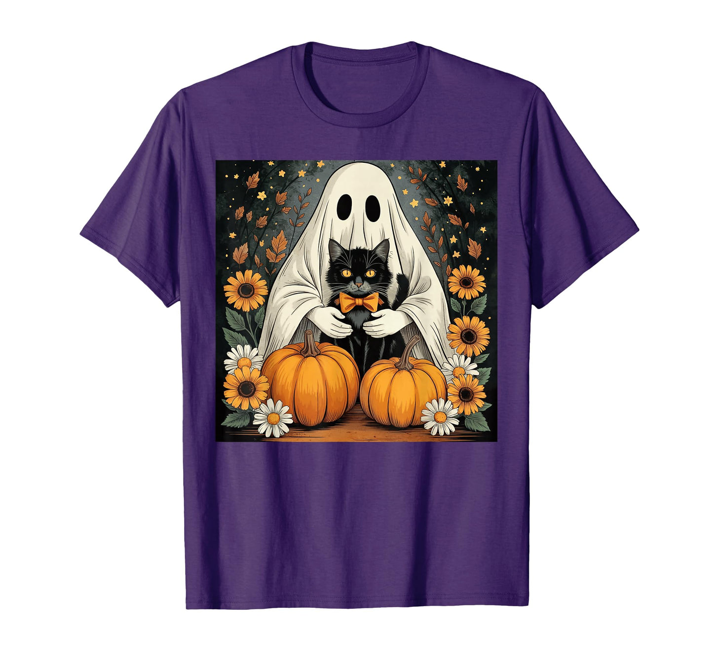 Womens Halloween Ghost Black Cat Ghost Halloween Girls T-Shirt