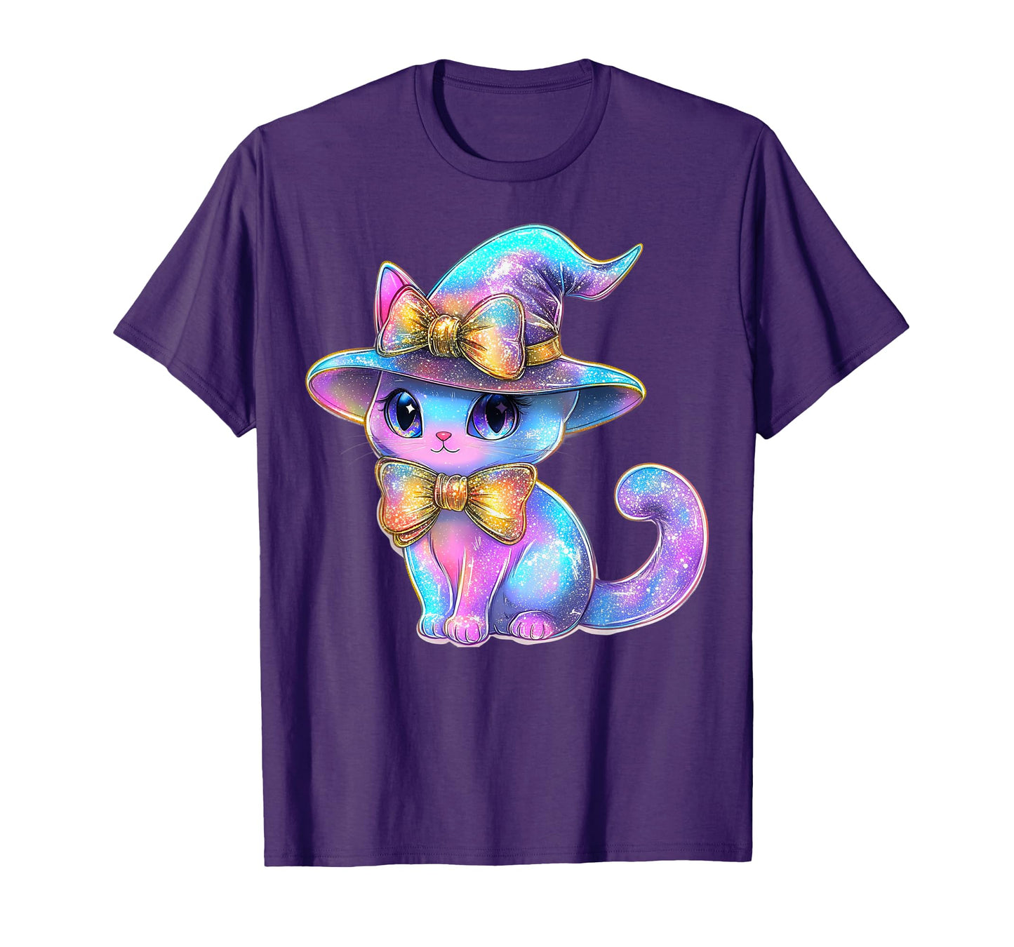 Kawaii Pastel Cat Witch Hat Halloween Coquette Girly Bow T-Shirt