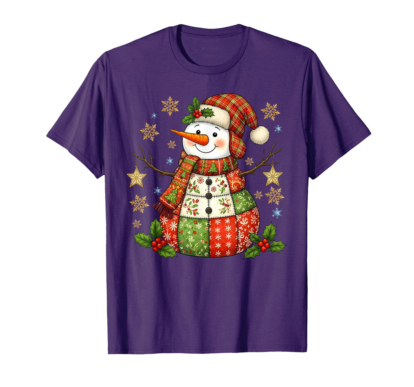 Patchwork Snowman Preppy Girly Christmas Xmas Holiday Kids T-Shirt