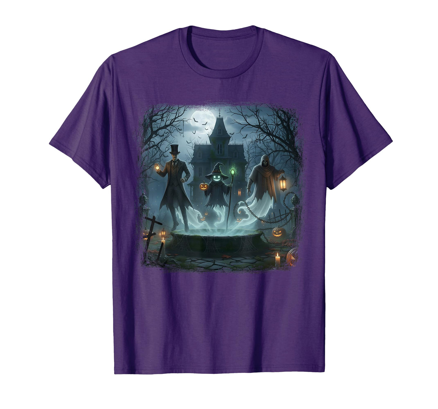 Haunted Trio with Witch Lantern and Pumpkin Magic Halloween T-Shirt