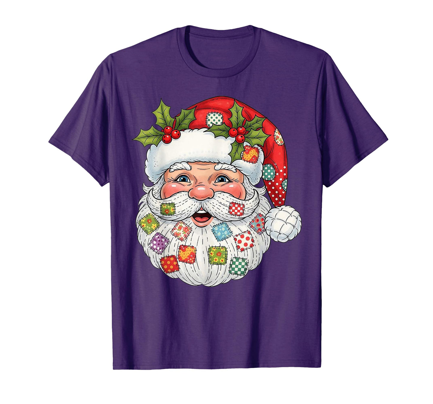 Retro Santa Claus Patchwork Merry Christmas Xmas Vibes T-Shirt