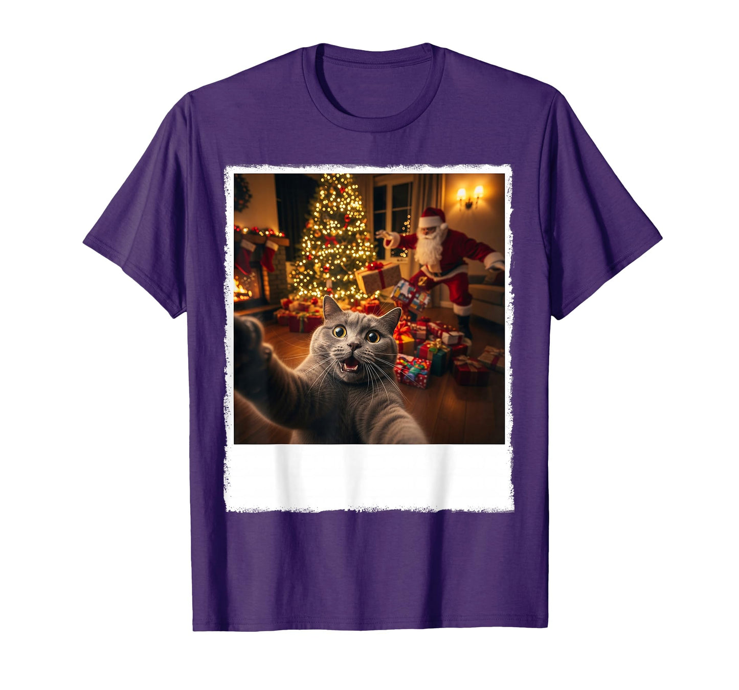 Holiday Funny Cat Selfie with Santa Clause Christmas Night T-Shirt