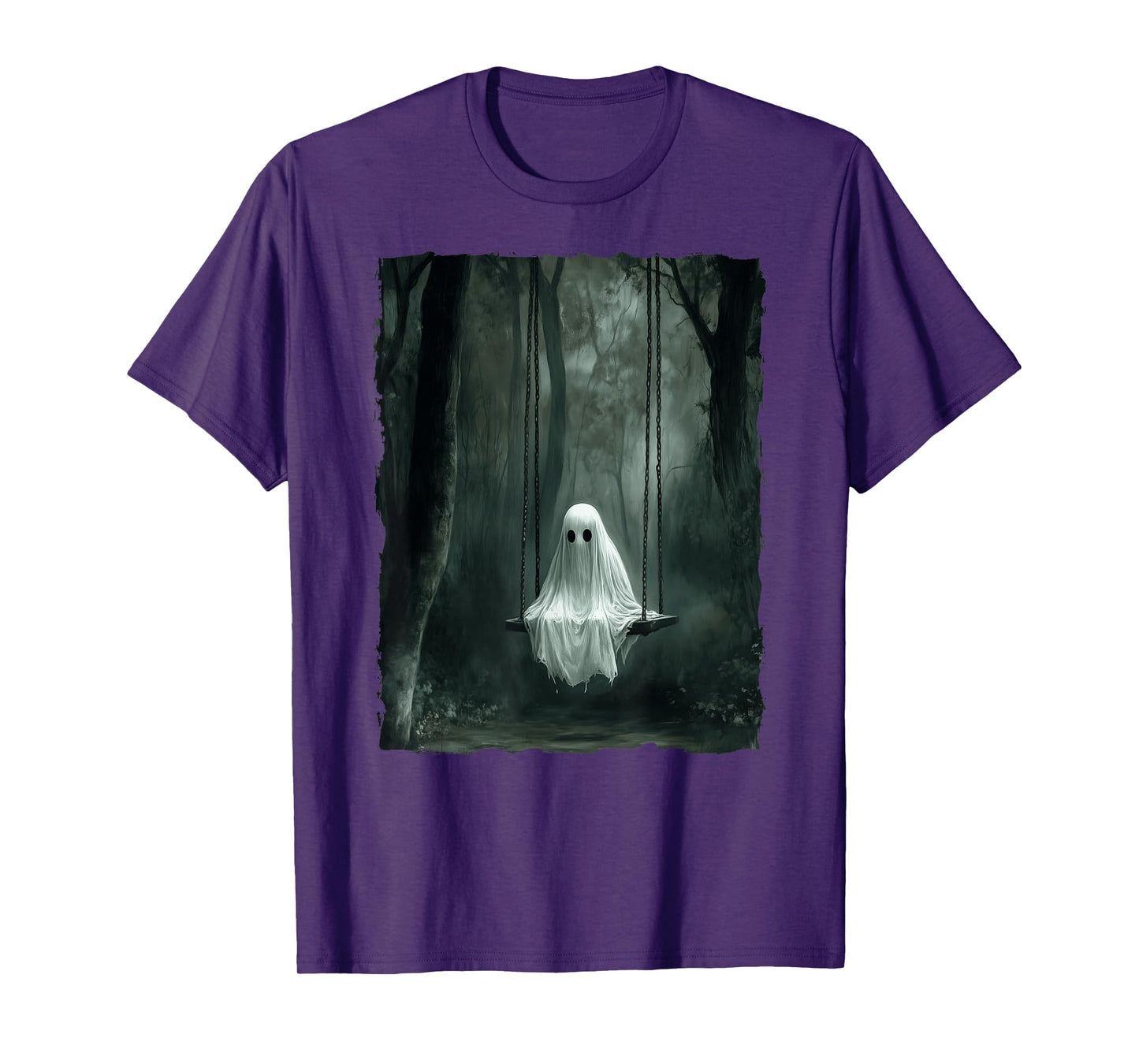 Vintage Floral Ghost On Swing In Forest Spooky Halloween T-Shirt