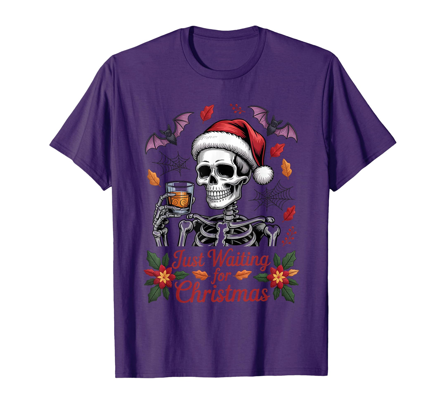 Just Waiting for Christmas Skeleton Santa T-Shirt