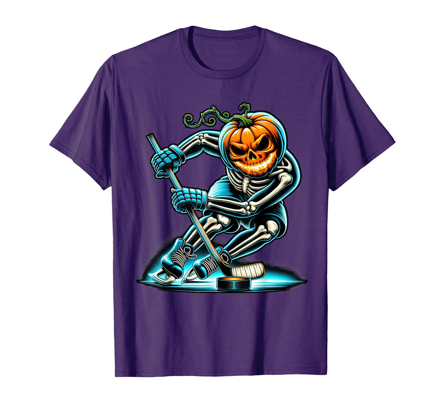 Funny Skeleton Ice Hockey Pumpkin Halloween Mens Boys Kids T-Shirt