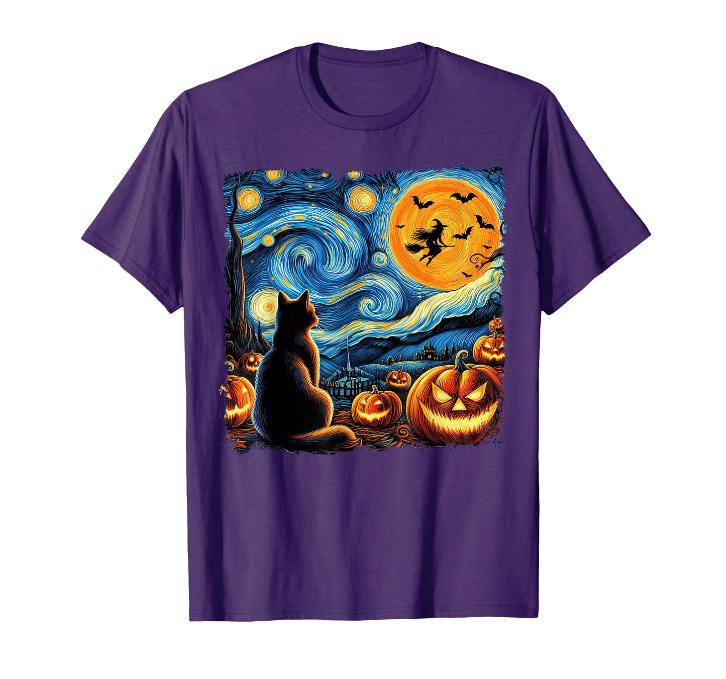Halloween Shirt Men Women Black Cat Pumpkins Bats Witch Moon T-Shirt